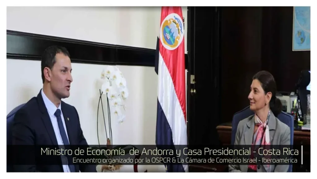 Jordi Gallardo, ministro de Economía de Andorra, con Adriana Bolaños, viceministra de Asuntos Bilaterales de Costa Rica